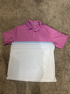 Walter Hagen Men's Pink and White Short-Sleeve golf Polo Shirt